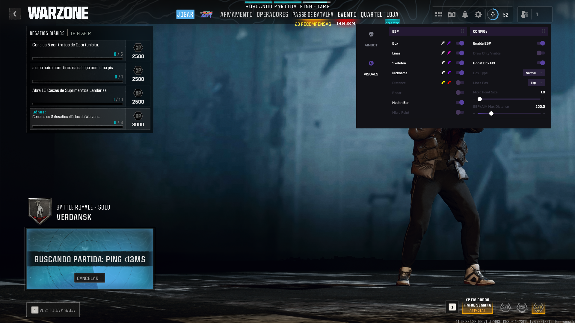 print produto 2 Print do Menu com funções Hack Call of Duty