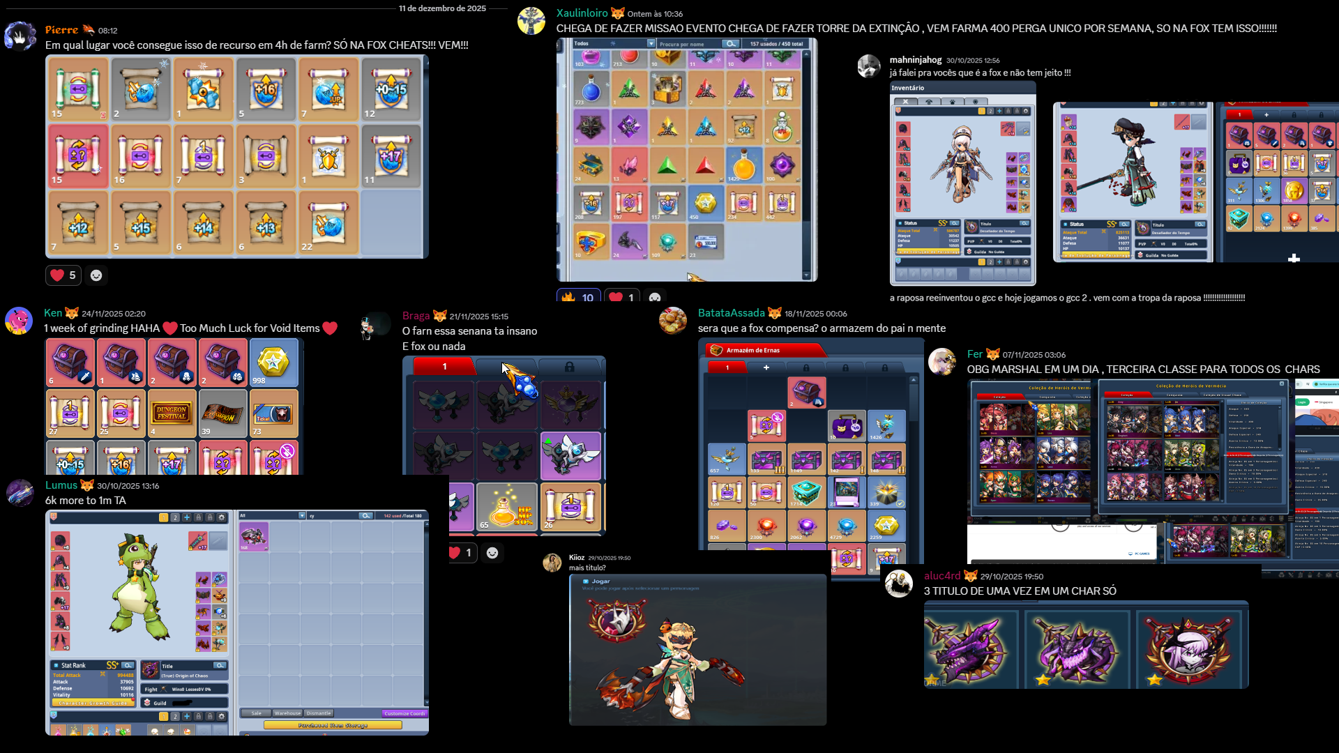 Feedbacks de clientes que usam os produtos Fox para o Grand Chase Classic